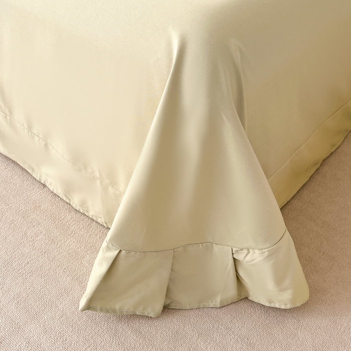 91家纺网 家纺一手货源 找家纺 艾迪尚家纺 2026新款法式韩版荷叶边纯色长绒棉四件套 青提絮语