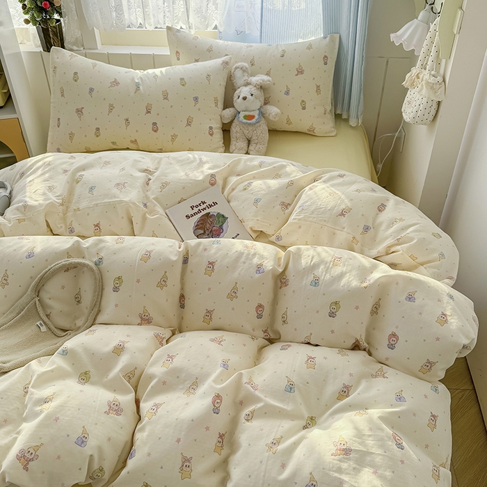 91家纺网 家纺一手货源 找家纺 爱思佳 2026新款全棉纯棉双层纱基款系列四件套 可爱星人