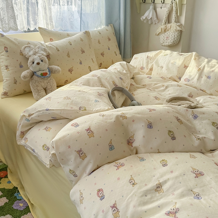 91家纺网 家纺一手货源 找家纺 爱思佳 2026新款全棉纯棉双层纱基款系列四件套 可爱星人