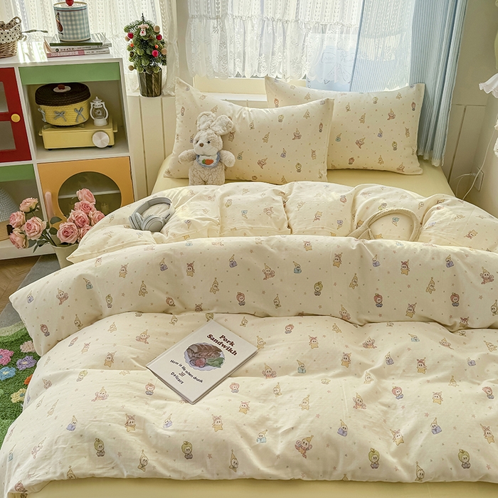 91家纺网 家纺一手货源 找家纺 爱思佳 2026新款全棉纯棉双层纱基款系列四件套 可爱星人