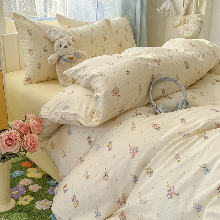 91家纺网 家纺一手货源 找家纺 爱思佳 2026新款全棉纯棉双层纱基款系列四件套 可爱星人