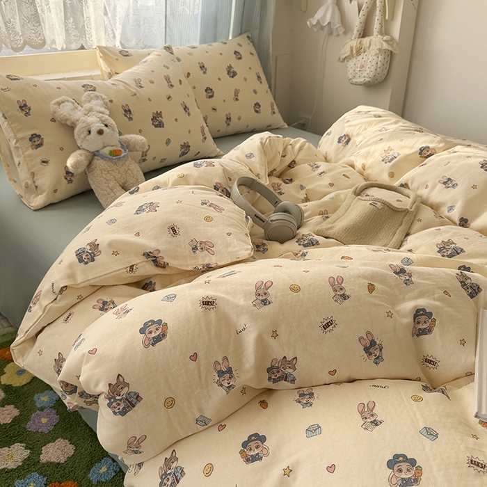 91家纺网 家纺一手货源 找家纺 爱思佳 2026新款全棉纯棉双层纱基款系列四件套 快乐动物城