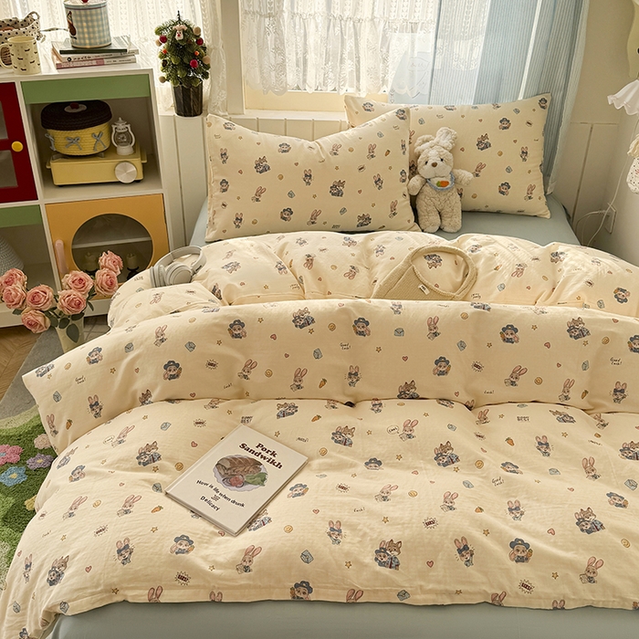 91家纺网 家纺一手货源 找家纺 爱思佳 2026新款全棉纯棉双层纱基款系列四件套 快乐动物城