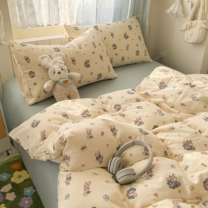 91家纺网 家纺一手货源 找家纺 爱思佳 2026新款全棉纯棉双层纱基款系列四件套 快乐动物城