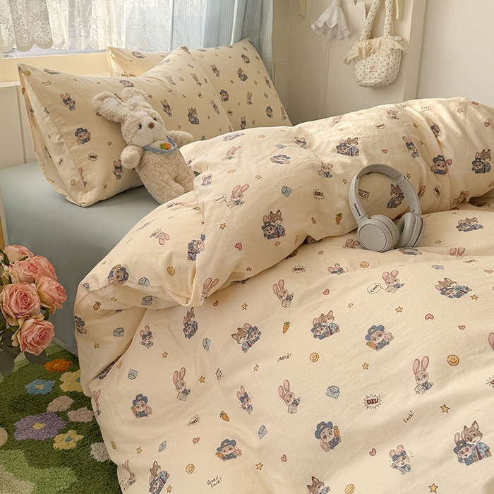 91家纺网 家纺一手货源 找家纺 爱思佳 2026新款全棉纯棉双层纱基款系列四件套 快乐动物城