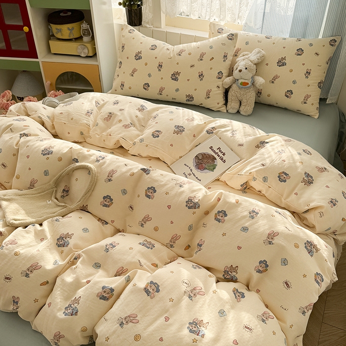 91家纺网 家纺一手货源 找家纺 爱思佳 2026新款全棉纯棉双层纱基款系列四件套 快乐动物城