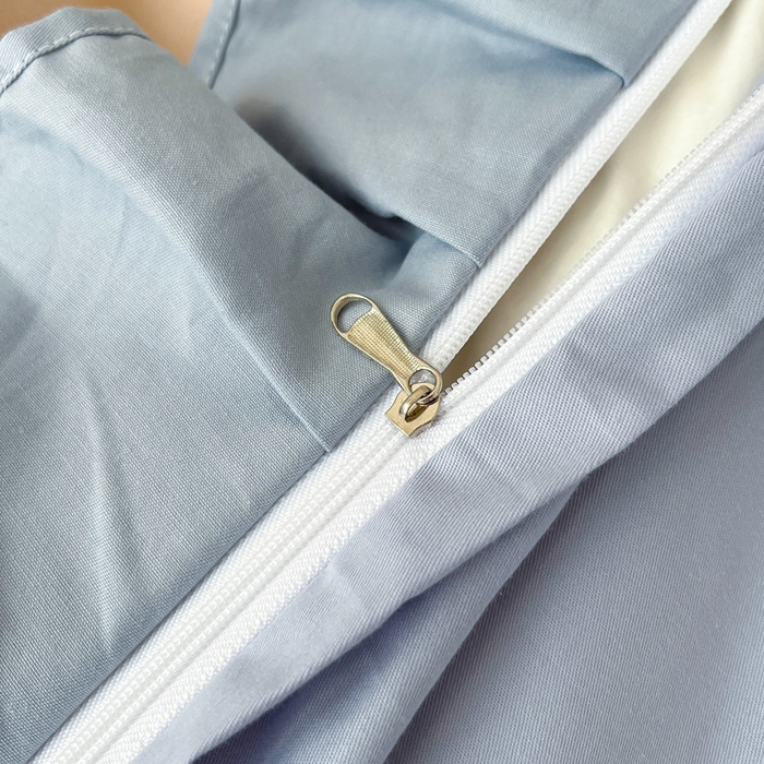 91家纺网 家纺一手货源 找家纺 艾迪尚家纺 2026新款法式韩版荷叶边纯色长绒棉四件套 雾蓝杏语