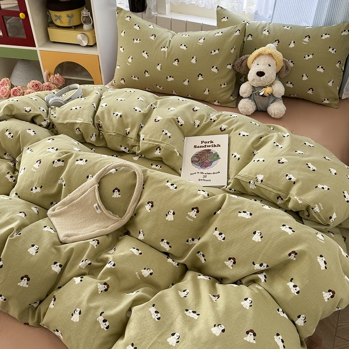 91家纺网 家纺一手货源 找家纺 爱思佳 2026新款全棉纯棉双层纱基款系列四件套 萌宠