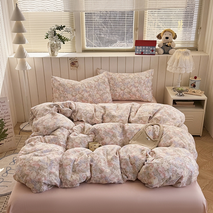 91家纺网 家纺一手货源 找家纺 爱思佳 2026新款全棉纯棉双层纱基款系列四件套 暖阳绿意