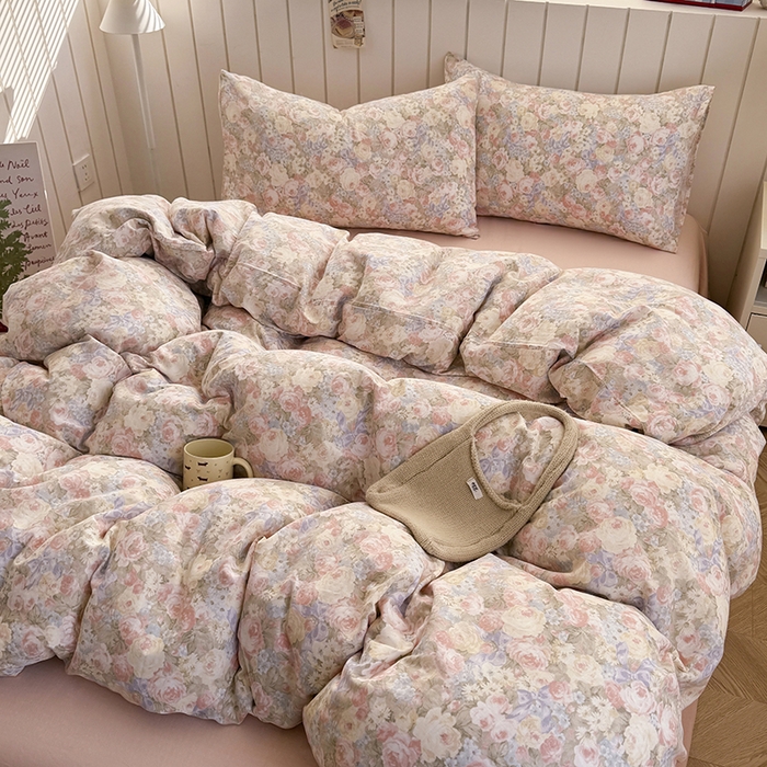 91家纺网 家纺一手货源 找家纺 爱思佳 2026新款全棉纯棉双层纱基款系列四件套 暖阳绿意