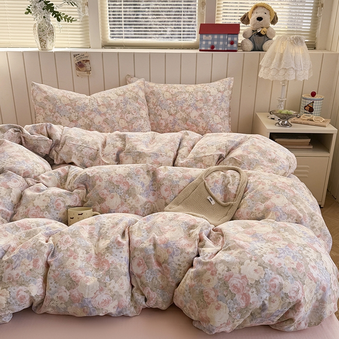 91家纺网 家纺一手货源 找家纺 爱思佳 2026新款全棉纯棉双层纱基款系列四件套 暖阳绿意