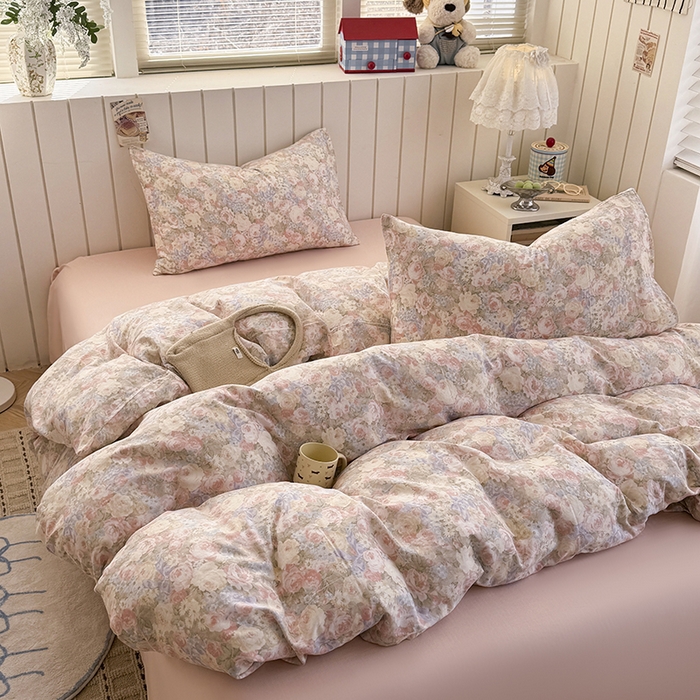 91家纺网 家纺一手货源 找家纺 爱思佳 2026新款全棉纯棉双层纱基款系列四件套 暖阳绿意