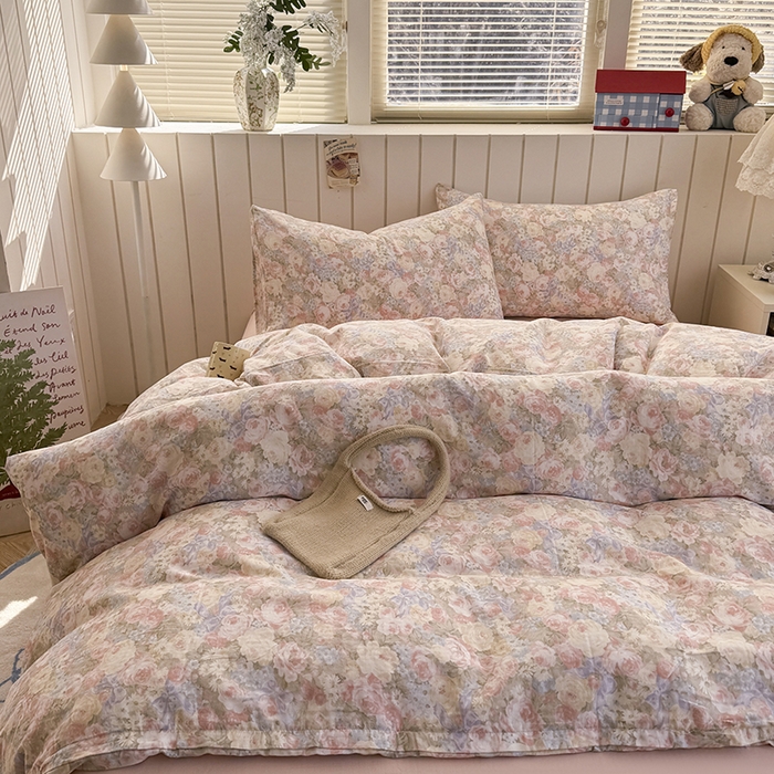 91家纺网 家纺一手货源 找家纺 爱思佳 2026新款全棉纯棉双层纱基款系列四件套 暖阳绿意