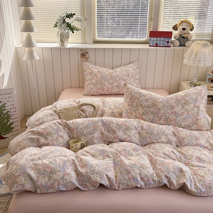 91家纺网 家纺一手货源 找家纺 爱思佳 2026新款全棉纯棉双层纱基款系列四件套 暖阳绿意