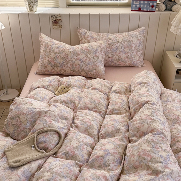 91家纺网 家纺一手货源 找家纺 爱思佳 2026新款全棉纯棉双层纱基款系列四件套 暖阳绿意