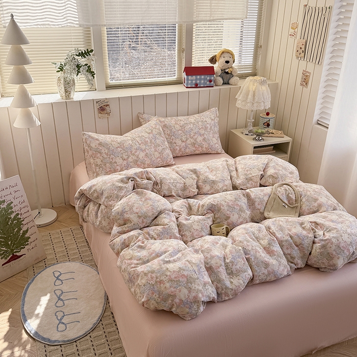 91家纺网 家纺一手货源 找家纺 爱思佳 2026新款全棉纯棉双层纱基款系列四件套 暖阳绿意