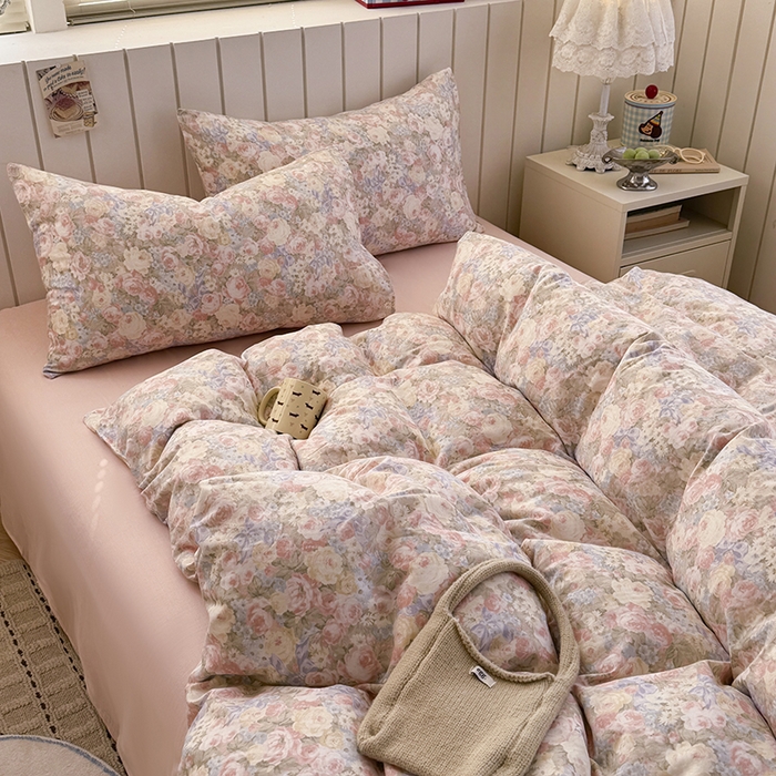 91家纺网 家纺一手货源 找家纺 爱思佳 2026新款全棉纯棉双层纱基款系列四件套 暖阳绿意