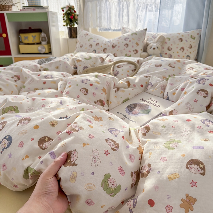 91家纺网 家纺一手货源 找家纺 爱思佳 2026新款全棉纯棉双层纱基款系列四件套 女孩乐园