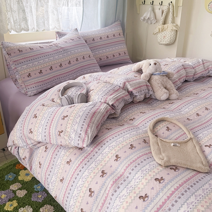 91家纺网 家纺一手货源 找家纺 爱思佳 2026新款全棉纯棉双层纱基款系列四件套 千禧马