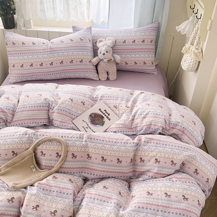 91家纺网 家纺一手货源 找家纺 爱思佳 2026新款全棉纯棉双层纱基款系列四件套 千禧马