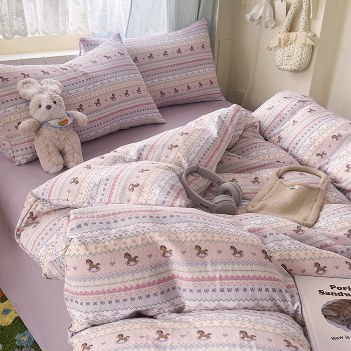 91家纺网 家纺一手货源 找家纺 爱思佳 2026新款全棉纯棉双层纱基款系列四件套 千禧马