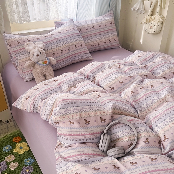 91家纺网 家纺一手货源 找家纺 爱思佳 2026新款全棉纯棉双层纱基款系列四件套 千禧马