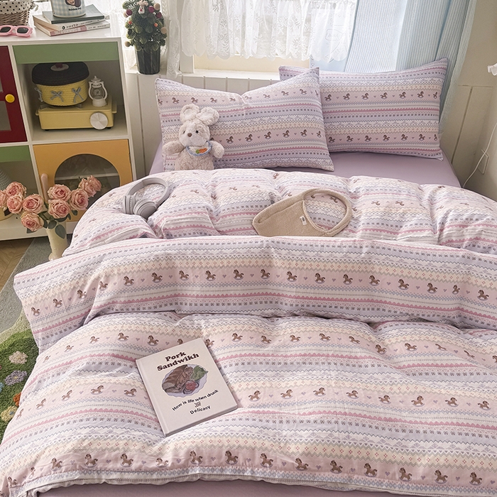 91家纺网 家纺一手货源 找家纺 爱思佳 2026新款全棉纯棉双层纱基款系列四件套 千禧马