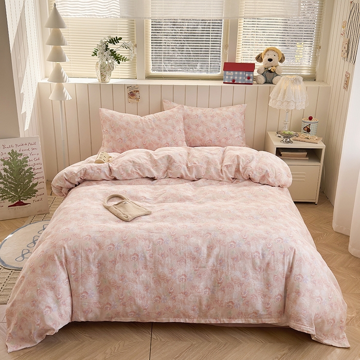 91家纺网 家纺一手货源 找家纺 爱思佳 2026新款全棉纯棉双层纱基款系列四件套 十里桃花