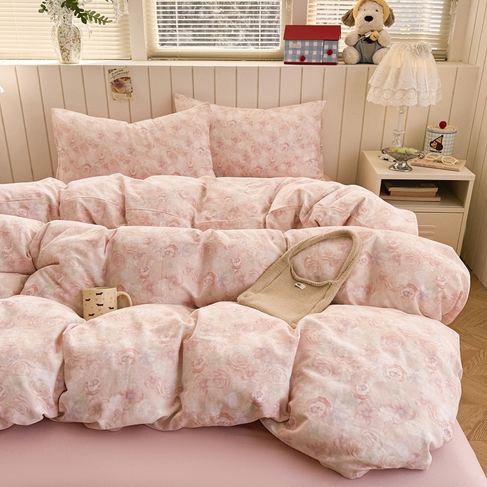 91家纺网 家纺一手货源 找家纺 爱思佳 2026新款全棉纯棉双层纱基款系列四件套 十里桃花