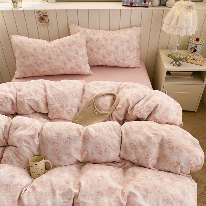 91家纺网 家纺一手货源 找家纺 爱思佳 2026新款全棉纯棉双层纱基款系列四件套 十里桃花