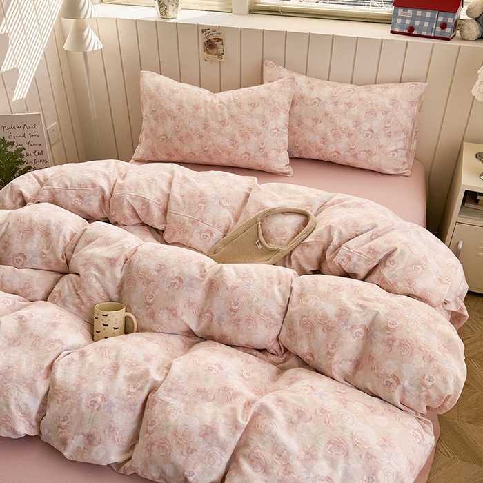 91家纺网 家纺一手货源 找家纺 爱思佳 2026新款全棉纯棉双层纱基款系列四件套 十里桃花