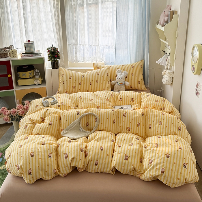 91家纺网 家纺一手货源 找家纺 爱思佳 2026新款全棉纯棉双层纱基款系列四件套 条纹星星