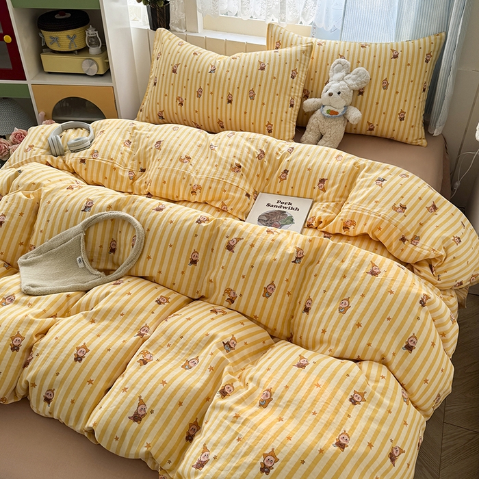 91家纺网 家纺一手货源 找家纺 爱思佳 2026新款全棉纯棉双层纱基款系列四件套 条纹星星