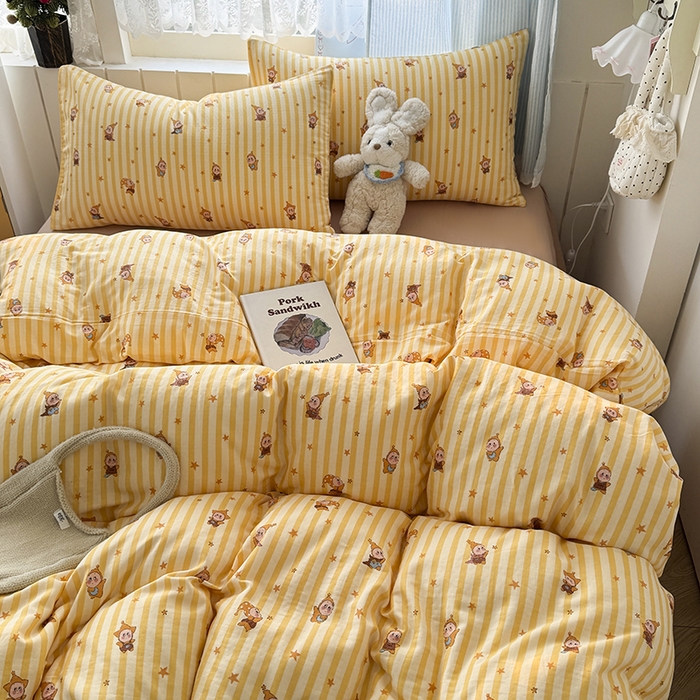 91家纺网 家纺一手货源 找家纺 爱思佳 2026新款全棉纯棉双层纱基款系列四件套 条纹星星