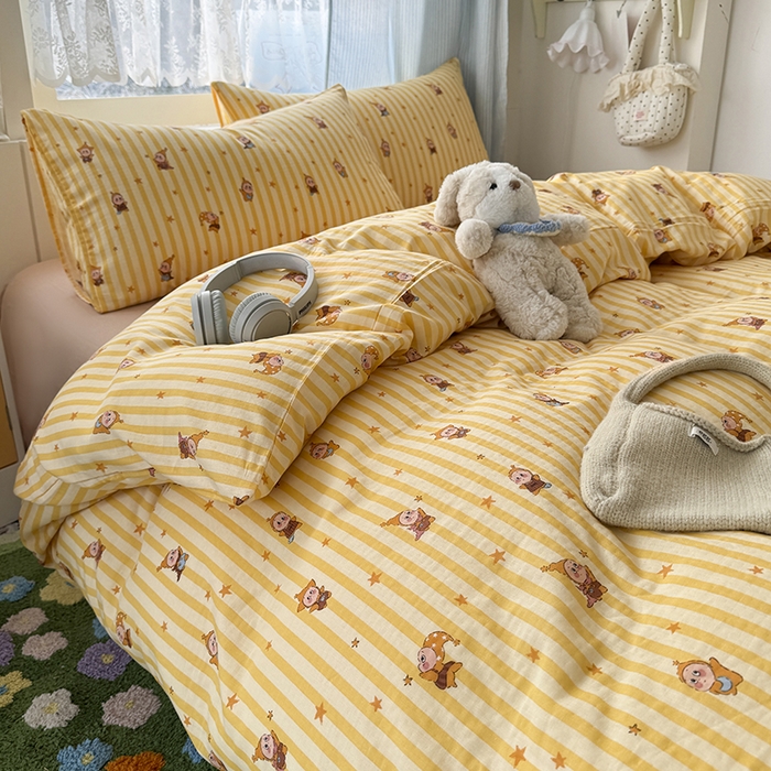 91家纺网 家纺一手货源 找家纺 爱思佳 2026新款全棉纯棉双层纱基款系列四件套 条纹星星