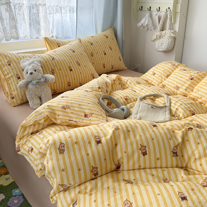 91家纺网 家纺一手货源 找家纺 爱思佳 2026新款全棉纯棉双层纱基款系列四件套 条纹星星