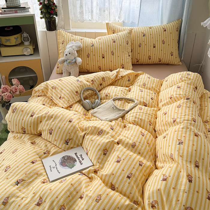 91家纺网 家纺一手货源 找家纺 爱思佳 2026新款全棉纯棉双层纱基款系列四件套 条纹星星