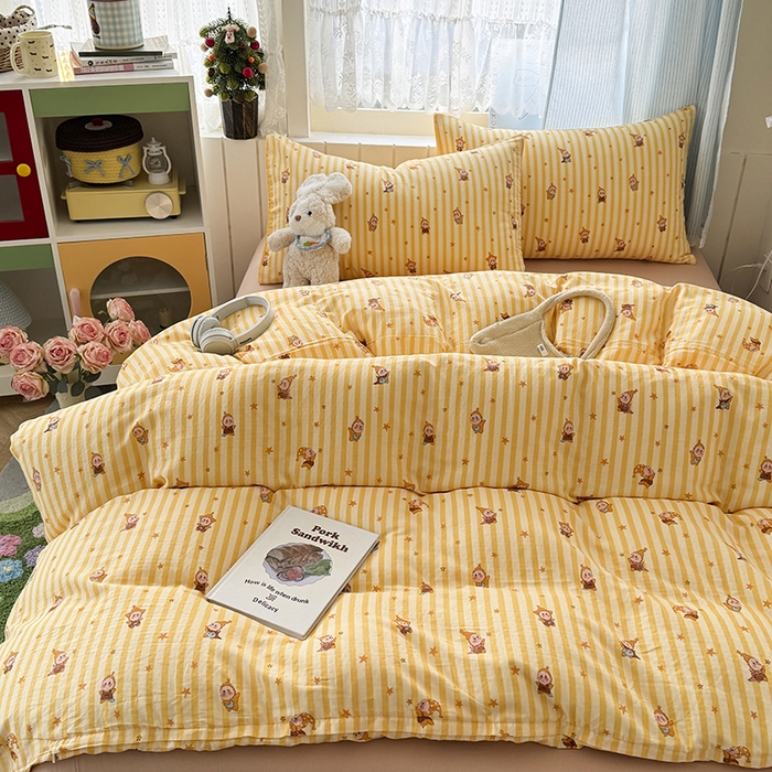 91家纺网 家纺一手货源 找家纺 爱思佳 2026新款全棉纯棉双层纱基款系列四件套 条纹星星