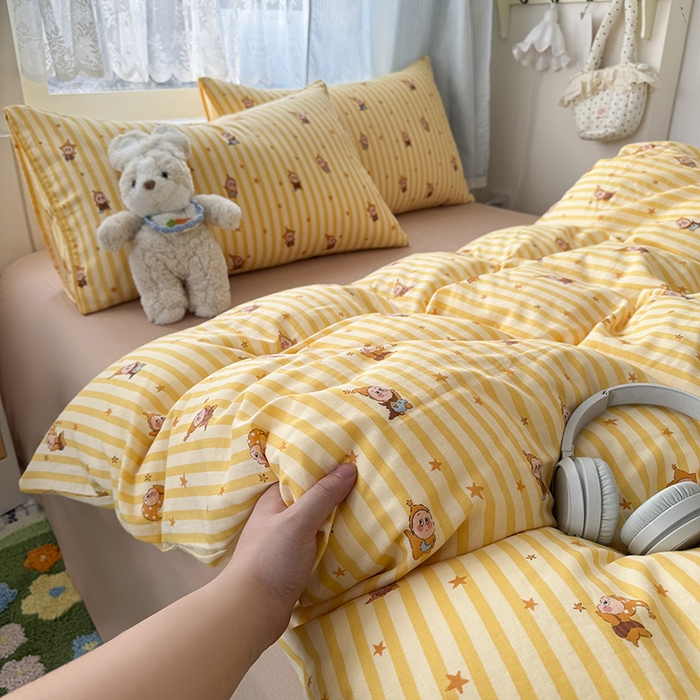 91家纺网 家纺一手货源 找家纺 爱思佳 2026新款全棉纯棉双层纱基款系列四件套 条纹星星