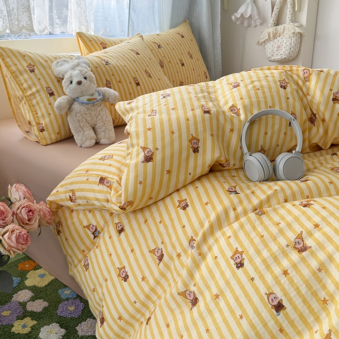 91家纺网 家纺一手货源 找家纺 爱思佳 2026新款全棉纯棉双层纱基款系列四件套 条纹星星