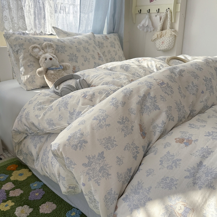 爱思佳 2026新款全棉纯棉双层纱基款系列四件套 兔儿森灵