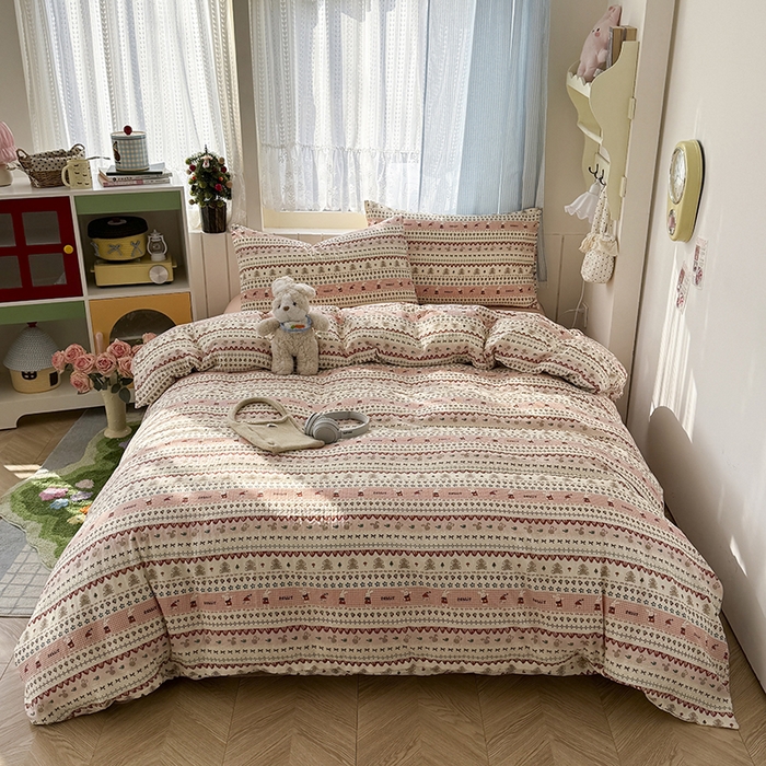 91家纺网 家纺一手货源 找家纺 爱思佳 2026新款全棉纯棉双层纱基款系列四件套 喜喜兔