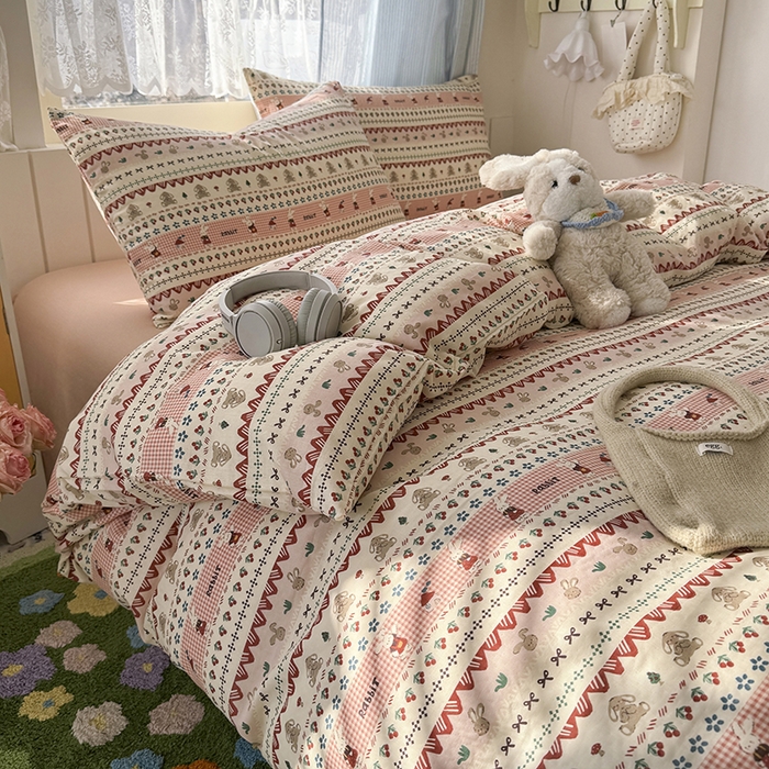 91家纺网 家纺一手货源 找家纺 爱思佳 2026新款全棉纯棉双层纱基款系列四件套 喜喜兔