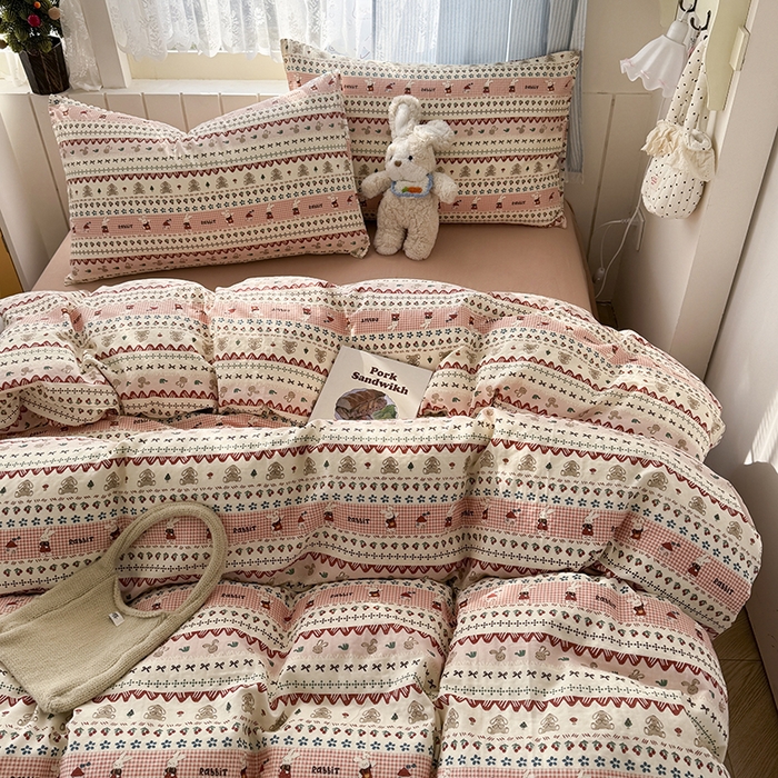 91家纺网 家纺一手货源 找家纺 爱思佳 2026新款全棉纯棉双层纱基款系列四件套 喜喜兔