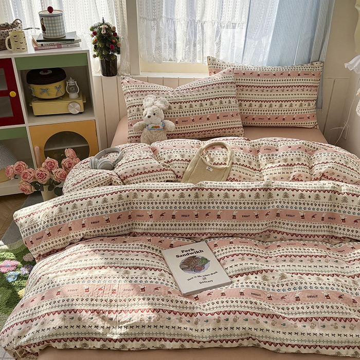 91家纺网 家纺一手货源 找家纺 爱思佳 2026新款全棉纯棉双层纱基款系列四件套 喜喜兔