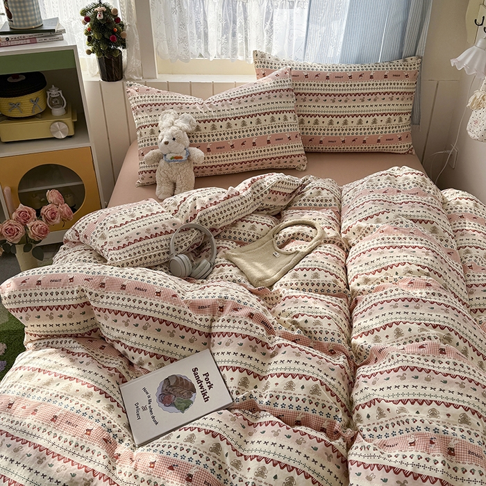 91家纺网 家纺一手货源 找家纺 爱思佳 2026新款全棉纯棉双层纱基款系列四件套 喜喜兔