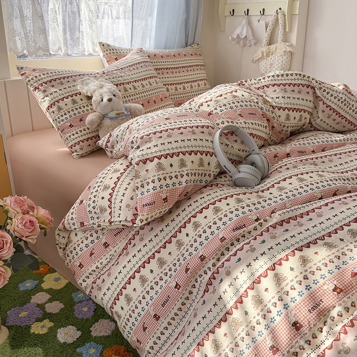 91家纺网 家纺一手货源 找家纺 爱思佳 2026新款全棉纯棉双层纱基款系列四件套 喜喜兔