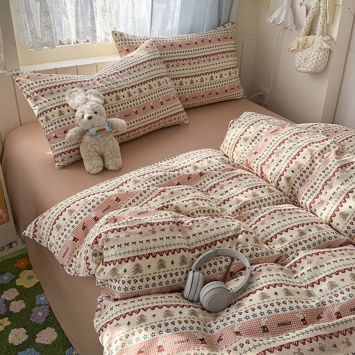 91家纺网 家纺一手货源 找家纺 爱思佳 2026新款全棉纯棉双层纱基款系列四件套 喜喜兔