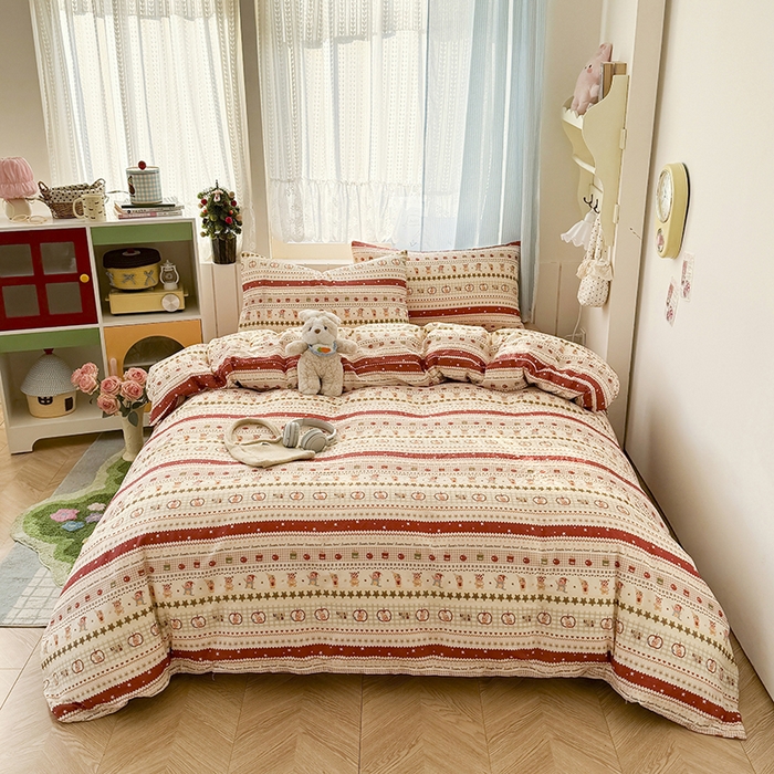 91家纺网 家纺一手货源 找家纺 爱思佳 2026新款全棉纯棉双层纱基款系列四件套 星星派对