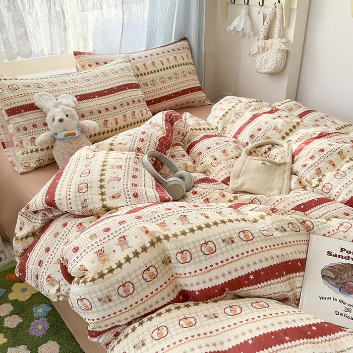 91家纺网 家纺一手货源 找家纺 爱思佳 2026新款全棉纯棉双层纱基款系列四件套 星星派对